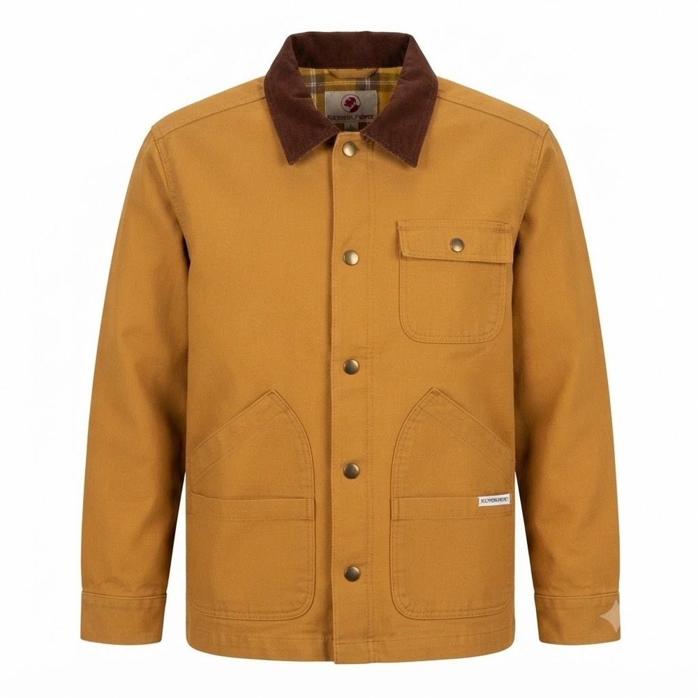 Southern Proper Bluff Barn Jacket Mens Medium Gold Canvas Plaid Lined Chore Coat